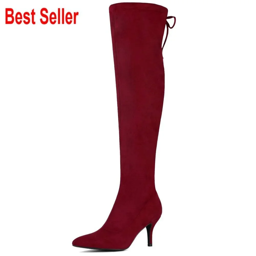 Faux Suede Over the Knee High Boots with Chunky Block Heel